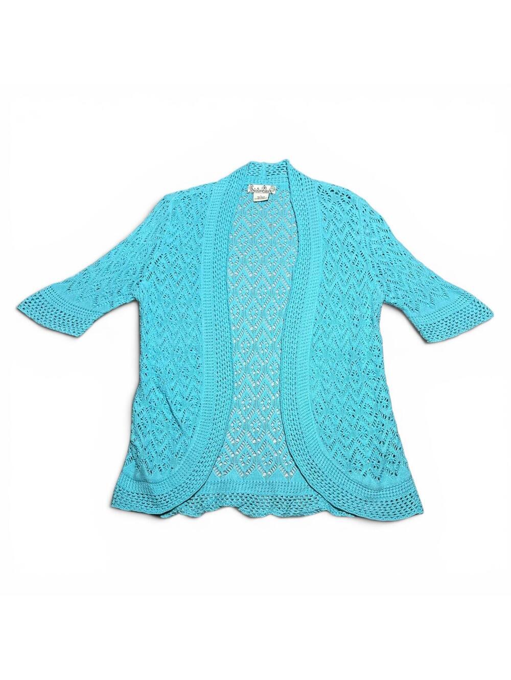 Vintage Y2K Light Blue Crochet Open Knit Cotton Shrug